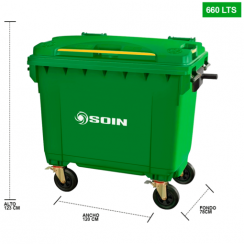 CONTENEDOR DE BASURA CON RUEDAS VERDE 660 LTS.