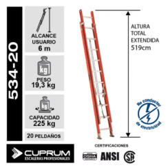 ESCALERA FIBRA DE VIDRIO TELESCOPICA 5,18 M.